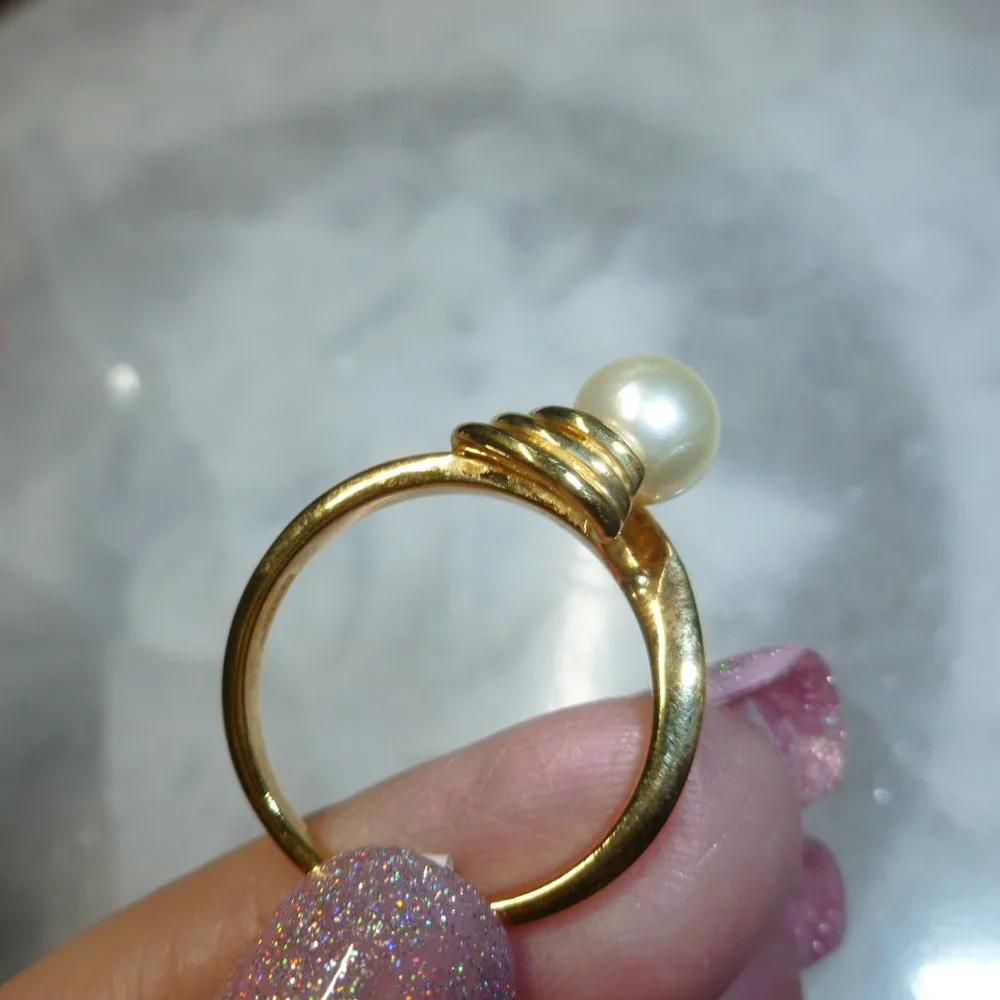 18k Gold Electroplate Natural Pearl Dolphin Ore Ring - Picture 7 of 12